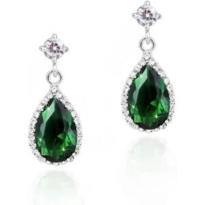 Women's Silver  Green Teardrop Plated Tear Drop Crystal Fancy Earrings